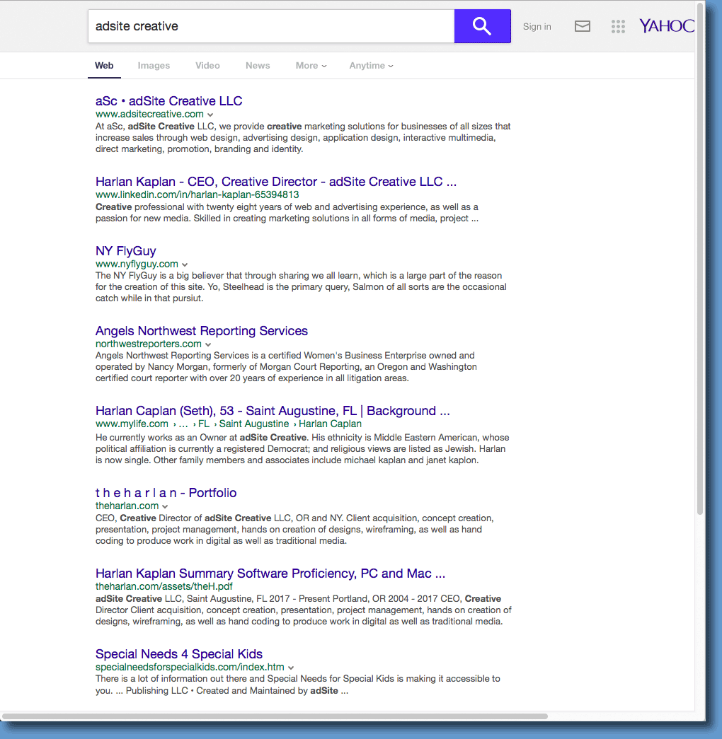 Yahoo search results