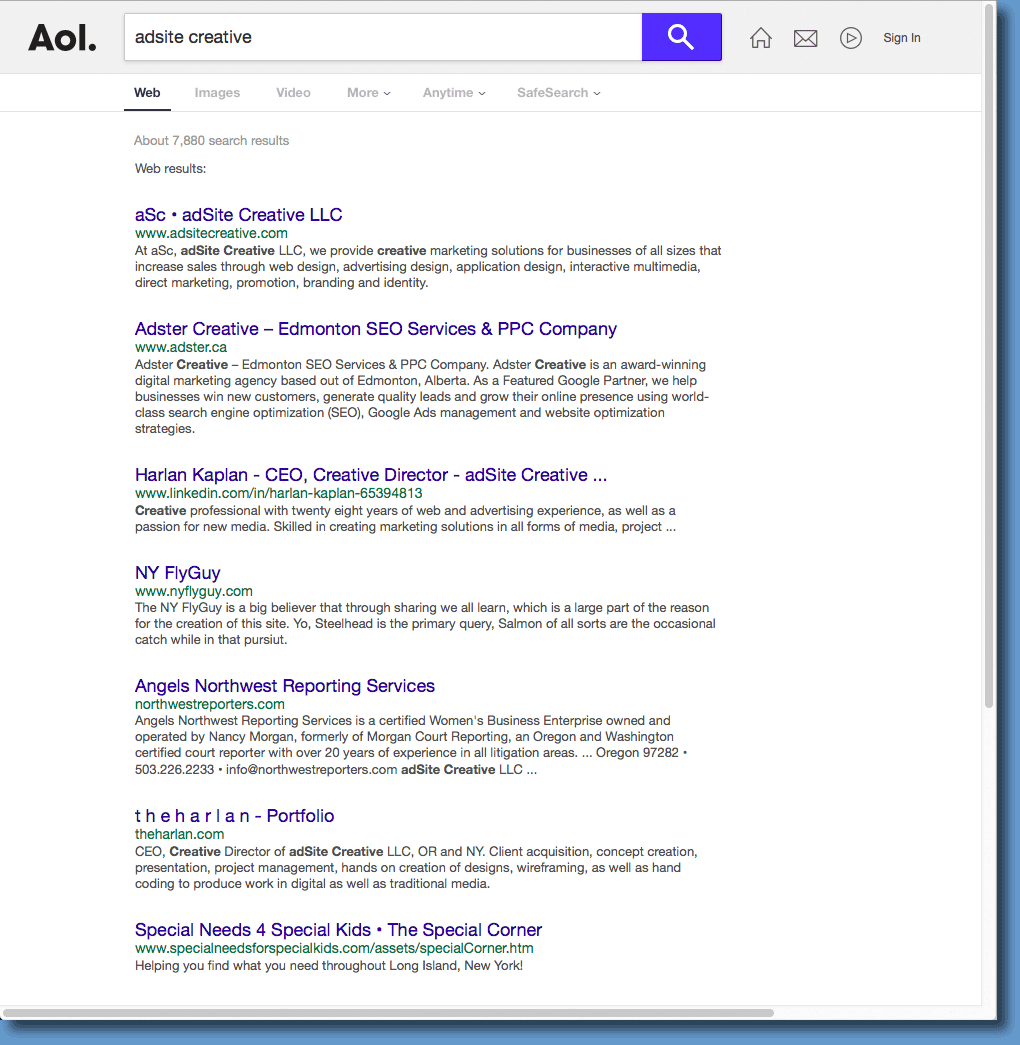 Bing search results