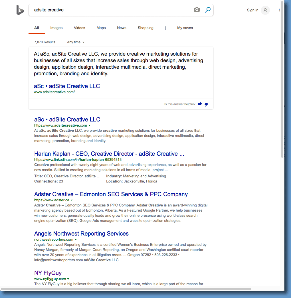 Bing search results